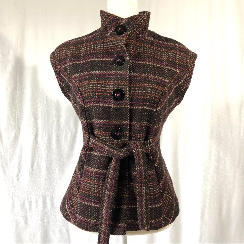 CAbi #691 Cinch It Up Brown Plaid Belted Vest